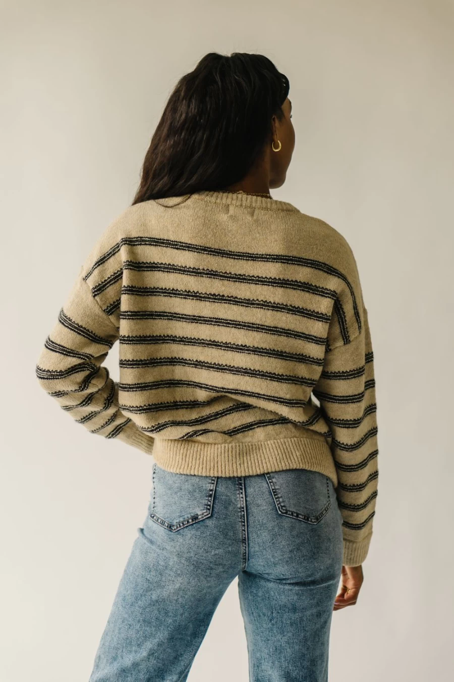 Piper & Scoot Women's Taupe Striped Sweater - Peosta Cozy Knit Top
