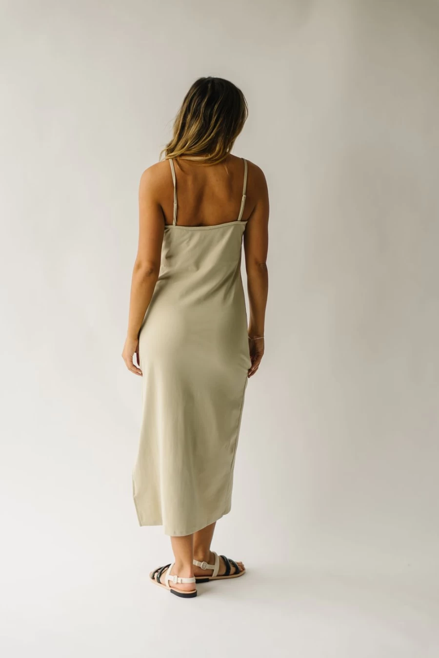 Piper & Scoot Women's Belinda Knit Midi Dress in Khaki - Comfortable Stylish Tank Dress