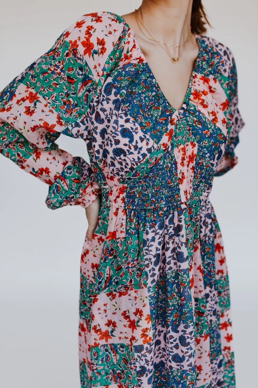 Piper & Scoot Women's Pink and Blue Floral Laken Maxi Dress - Patterned Long Dress