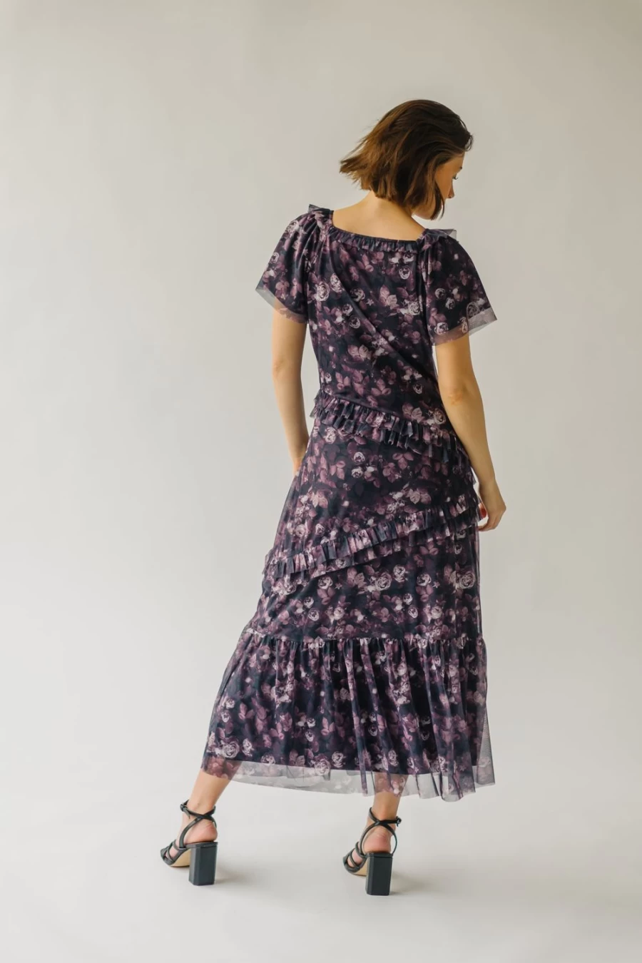Piper & Scoot Women's Floral Print Raw Edge Black Multi Dress