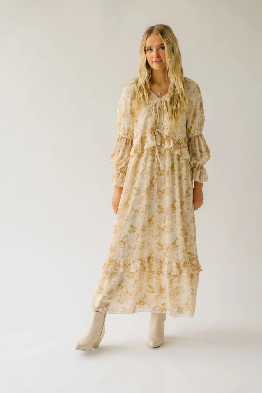 Piper & Scoot Women's Burket V-Neck Floral Maxi Dress in Yellow Multi - Boho Summer Beach Dress