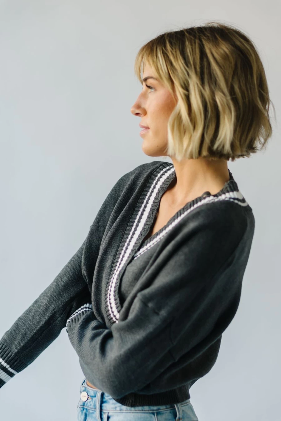 Piper & Scoot Women's Lindale Distressed Detail Sweater - Charcoal Knit Pullover