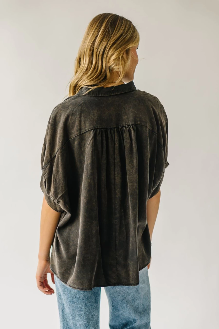 Piper & Scoot Women's Lowen Oversized Button-Up Blouse - Washed Black Relaxed Shirt