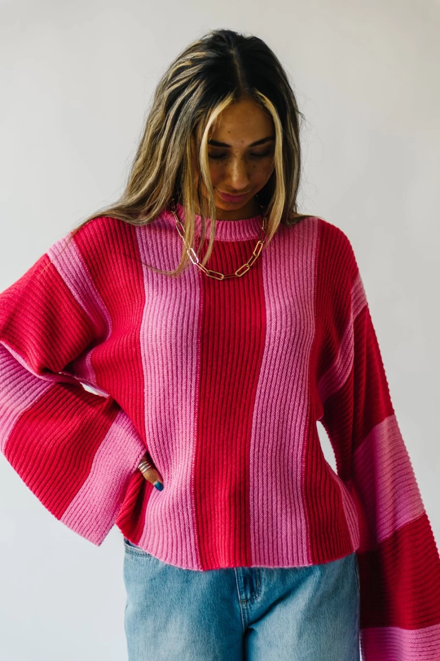 Piper & Scoot Women's Pink Striped Tiffin Sweater