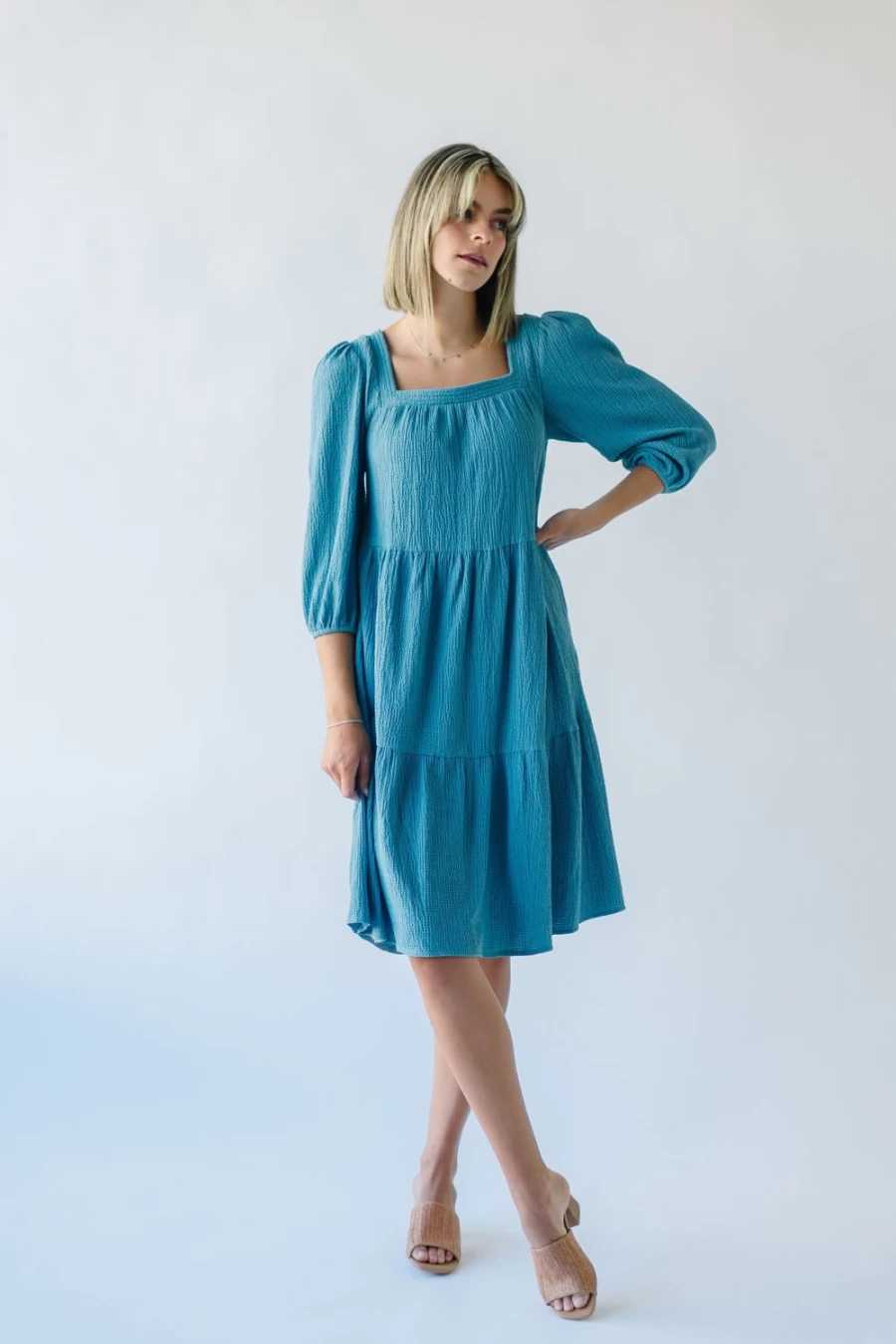 Piper & Scoot Women's Light Blue Durham Textured Dress - Elegant Casual Wear