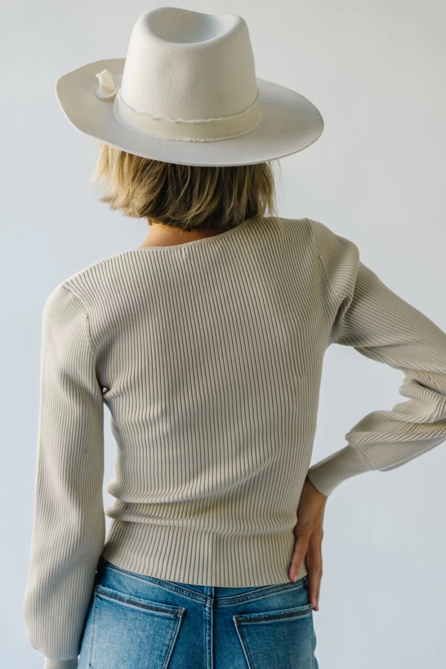 Piper & Scoot Women's Taupe Ribbed Sweater - Trammell Sweetheart Knit Top