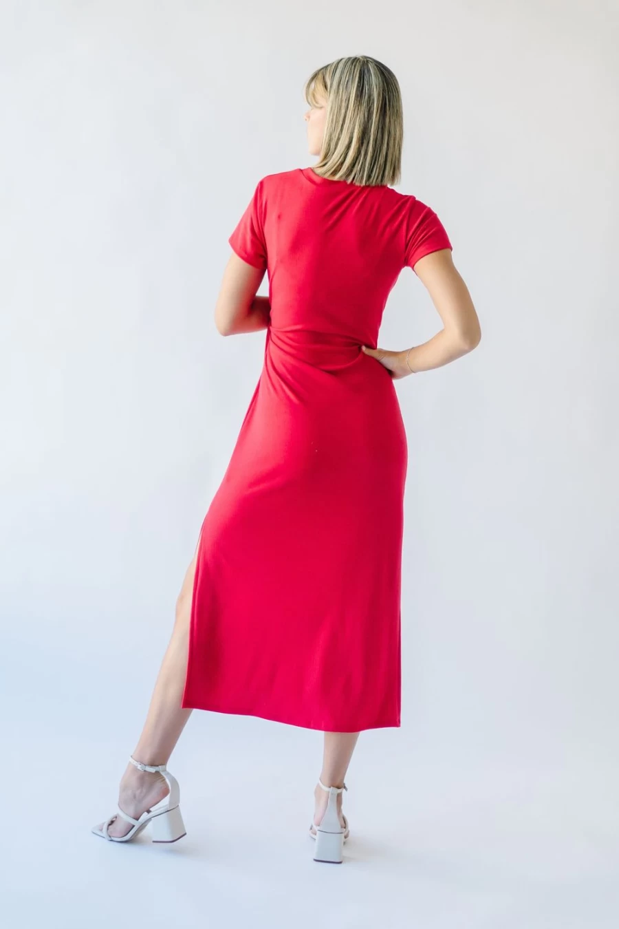 Piper & Scoot Women's Cortina Tie Detail Midi Dress in Lipstick - Elegant Floral Print Summer Dress