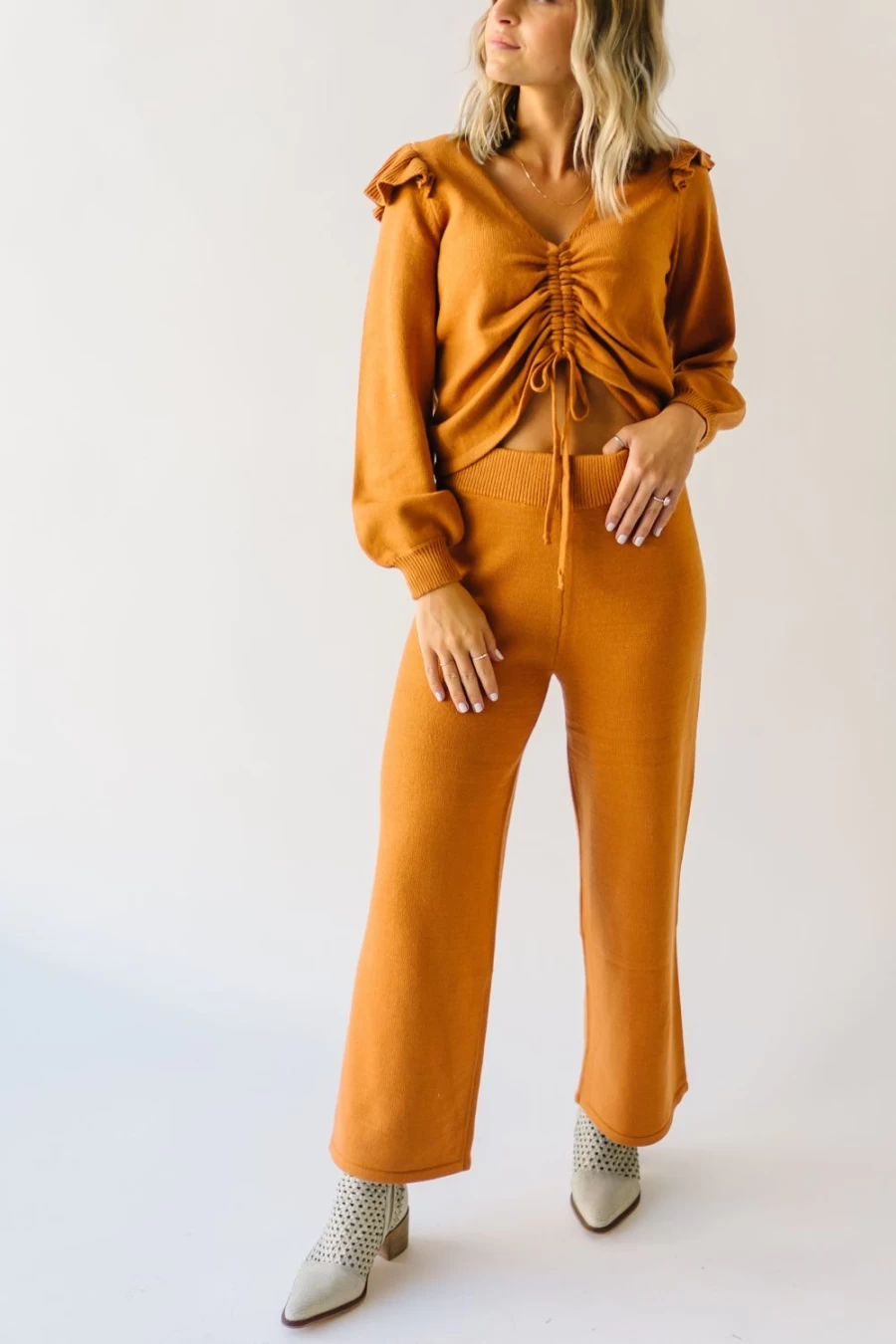 Piper & Scoot Women's Rust Straight Leg Sweater Pants - Comfortable Knit Trousers