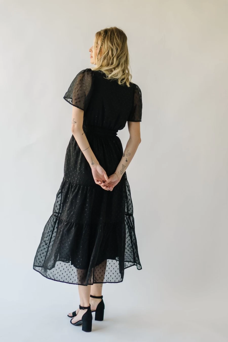 Piper & Scoot Women's Hobson Black Metallic Tiered Midi Dress