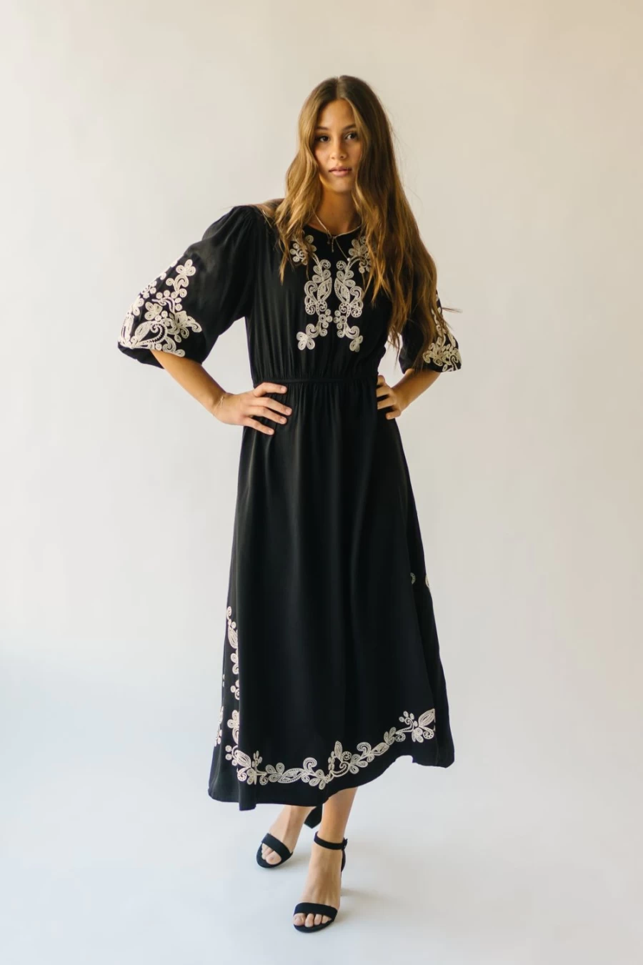 Piper & Scoot Women's Black Embroidered Midi Dress - Trimble Design