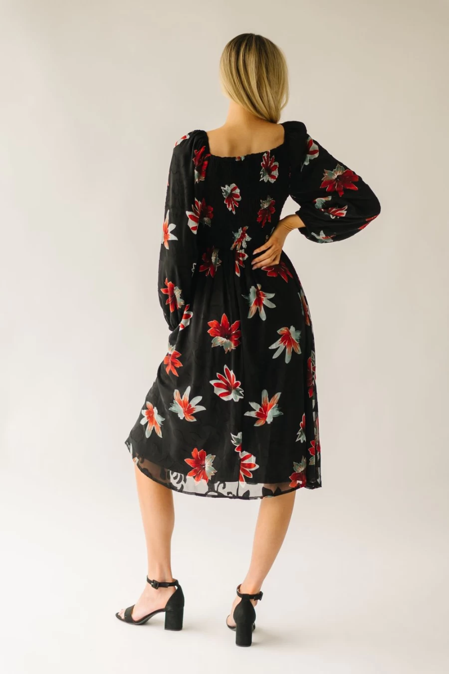Piper & Scoot Women's Olander Floral Square Neck Dress - Black Multi Print