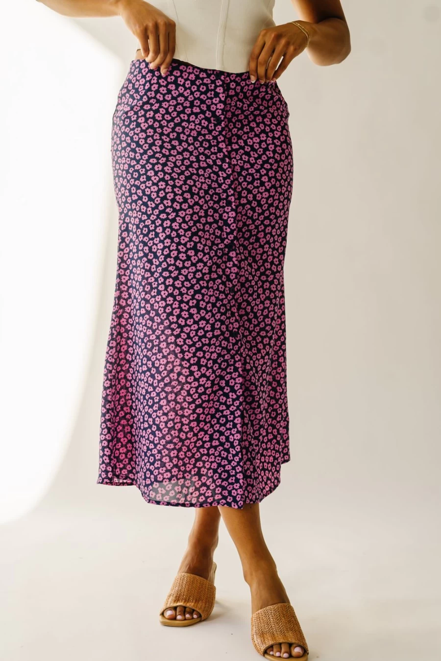 Piper & Scoot Women's Navy & Pink Floral Print Button-Down Maxi Skirt - Ellston Style