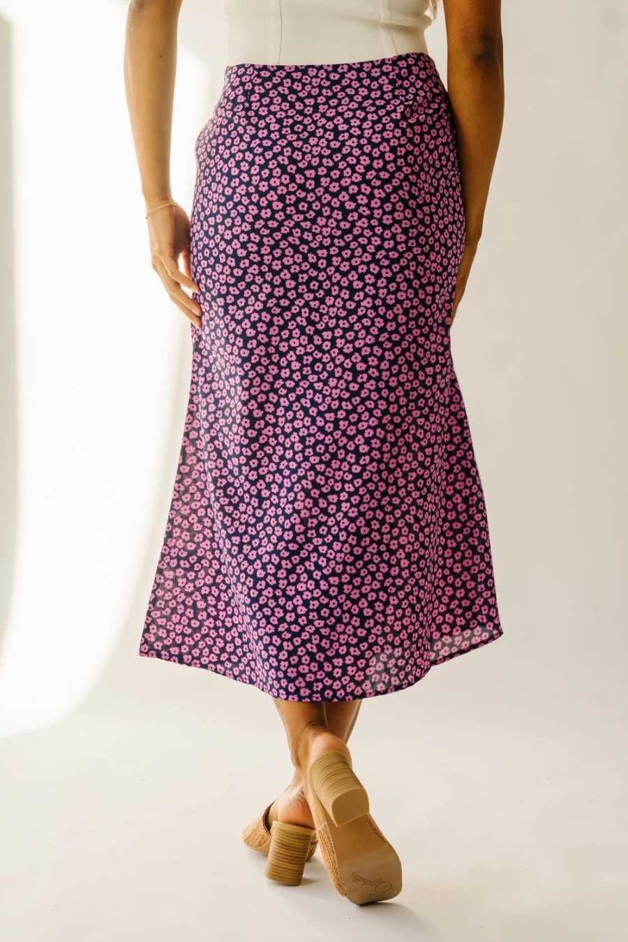 Piper & Scoot Women's Navy & Pink Floral Print Button-Down Maxi Skirt - Ellston Style