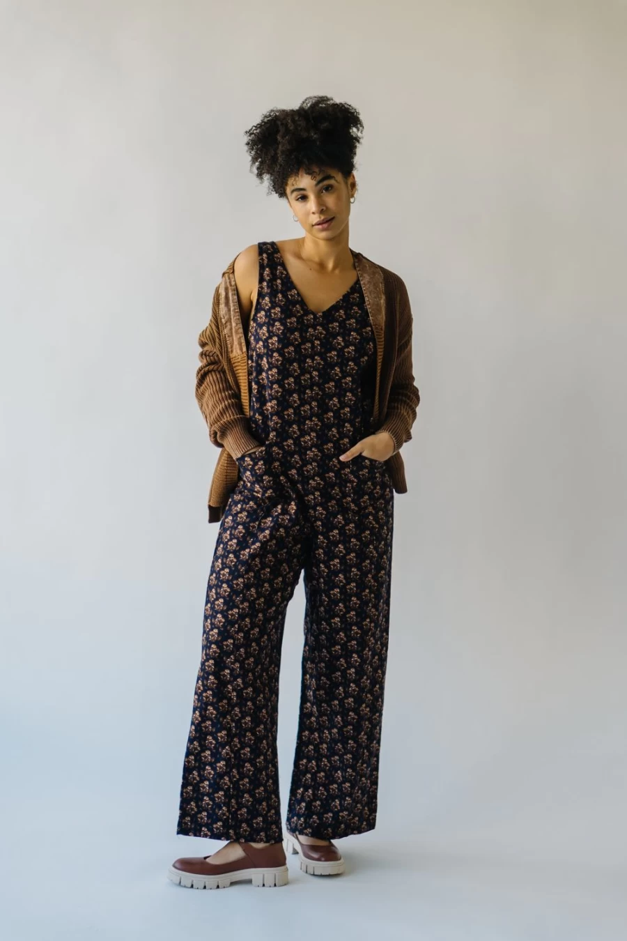 Piper & Scoot Women's Navy Corduroy V-Neck Jumpsuit - Stylish & Comfortable
