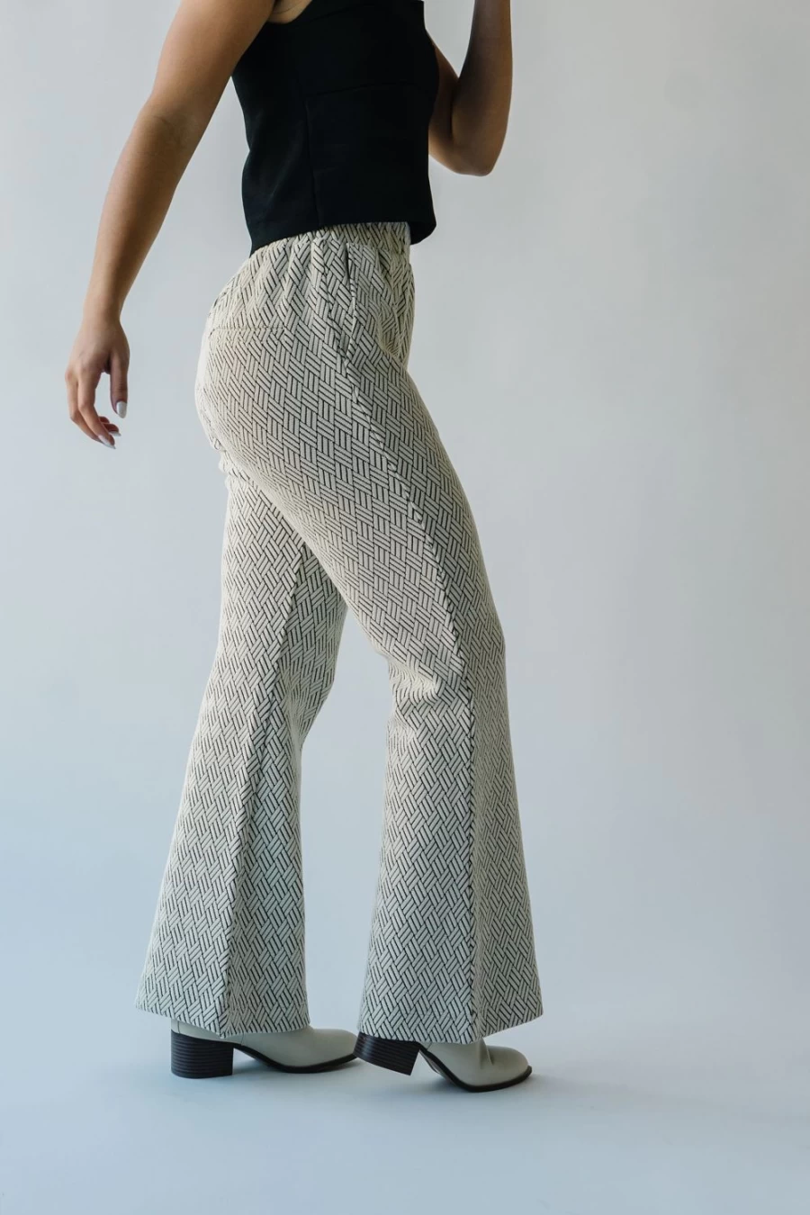 Piper & Scoot Women's Pugh Wide Leg Pants in Patterned Grey - High Waist Flowy Trousers