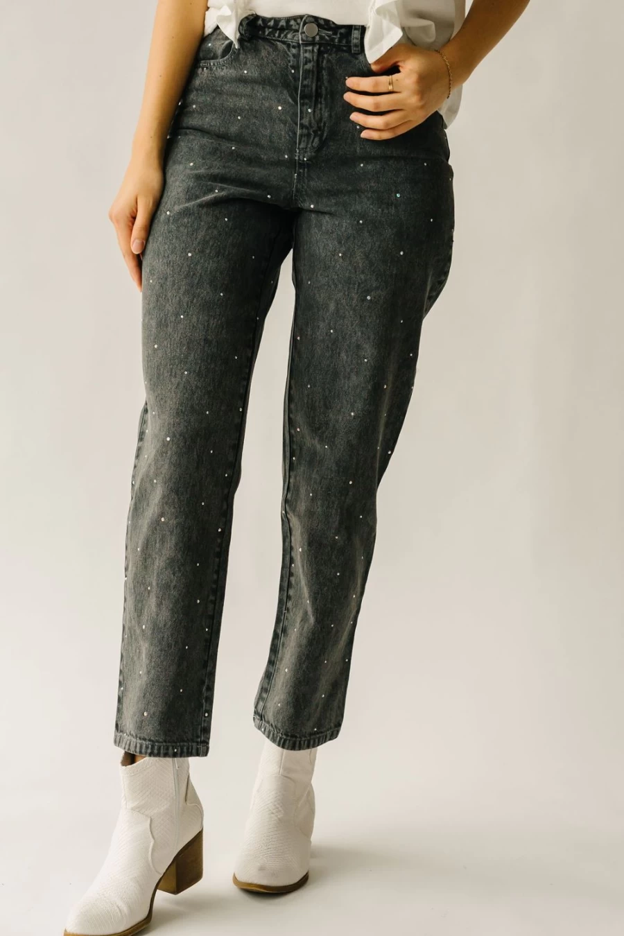 Piper & Scoot Women's Dana Rhinestone Embellished Washed Grey Jeans