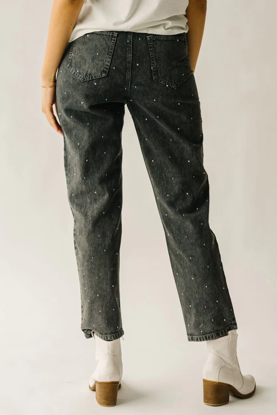 Piper & Scoot Women's Dana Rhinestone Embellished Washed Grey Jeans