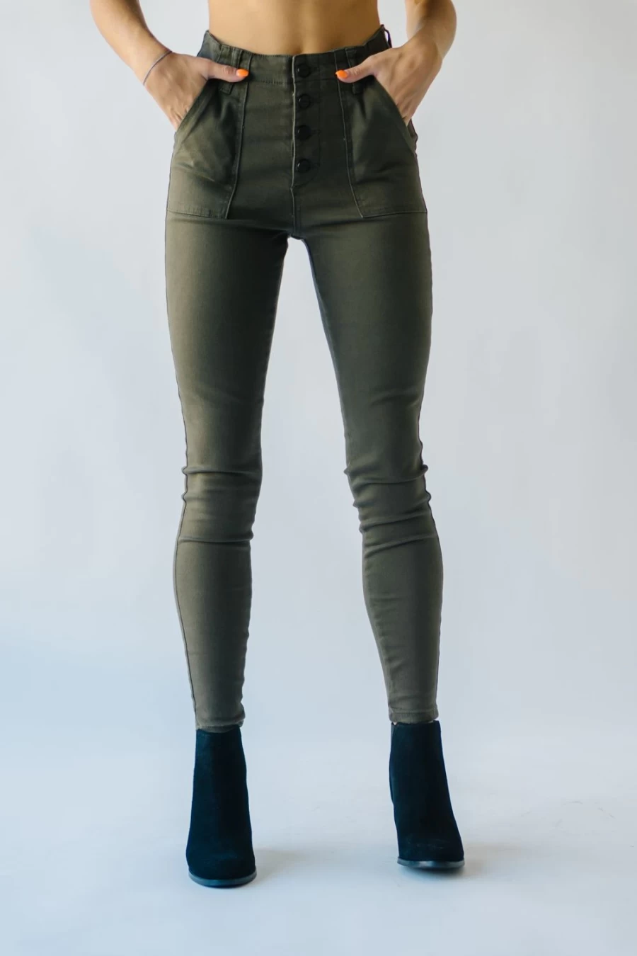 Piper & Scoot Women's Balto High Rise Skinny Jeans in Olive