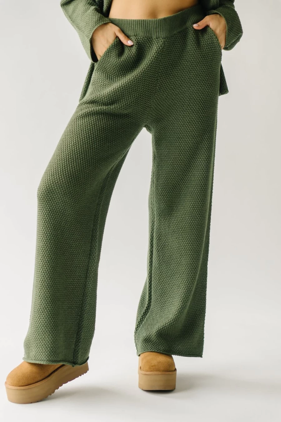 Piper & Scoot Women's Olive Riker Wide Leg Sweater Pants