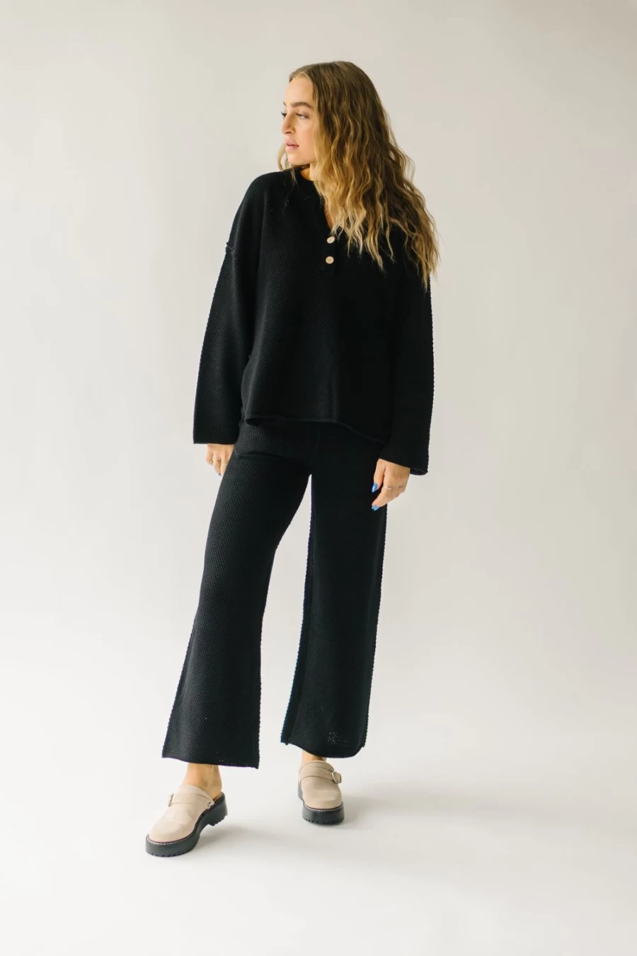 Piper & Scoot Women's Riker Wide Leg Sweater Pants - Black