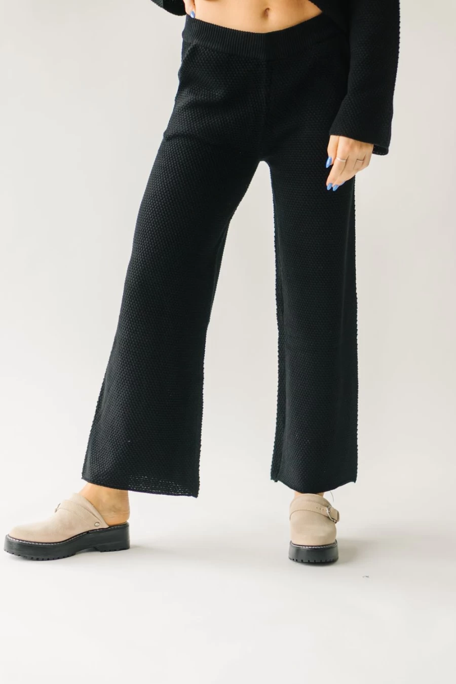Piper & Scoot Women's Riker Wide Leg Sweater Pants - Black