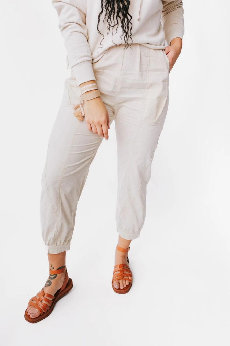 Piper & Scoot Women's Bone Colored Corduroy Jogger Pants - Gallagher Style Comfort Fit