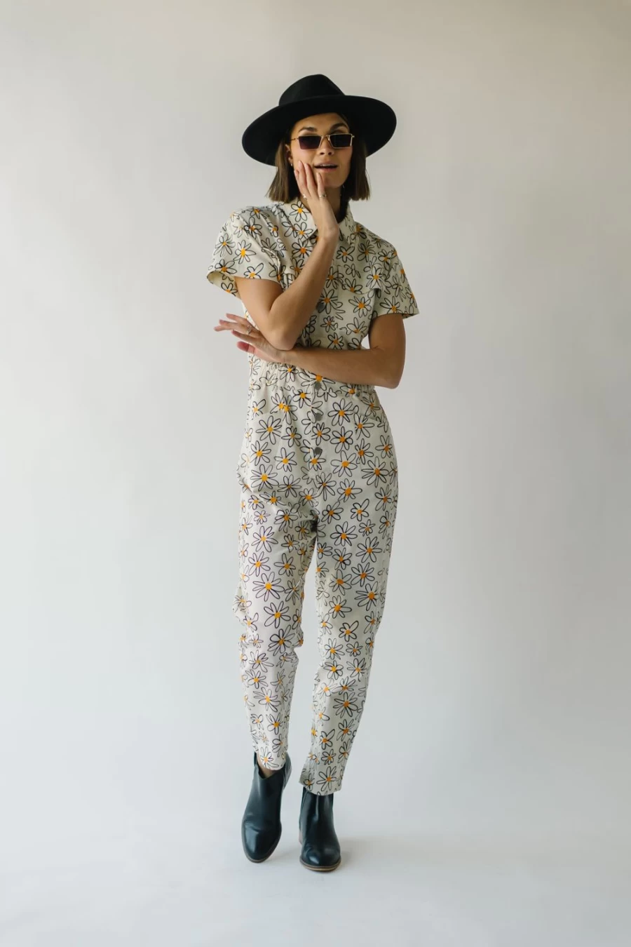Piper & Scoot Women's Rocio Floral Embroidered Denim Overalls in Cream - Boho Chic Jumpsuit