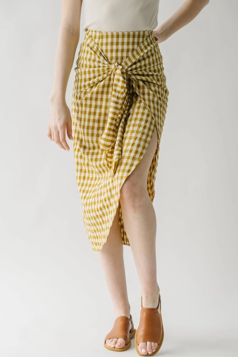 Piper & Scoot Women's Mustard & White Gingham Patterned Yancy Skirt