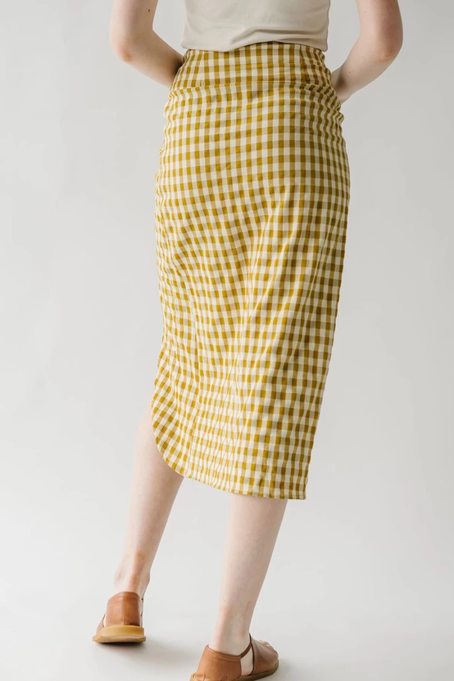Piper & Scoot Women's Mustard & White Gingham Patterned Yancy Skirt