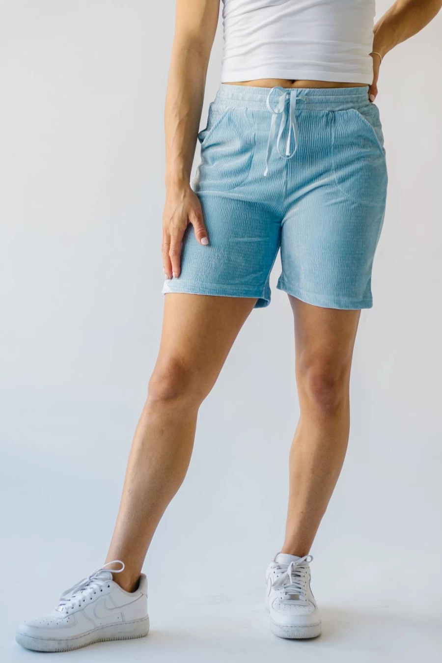 Piper & Scoot Women's Blue Velvet High Waisted Morell Shorts