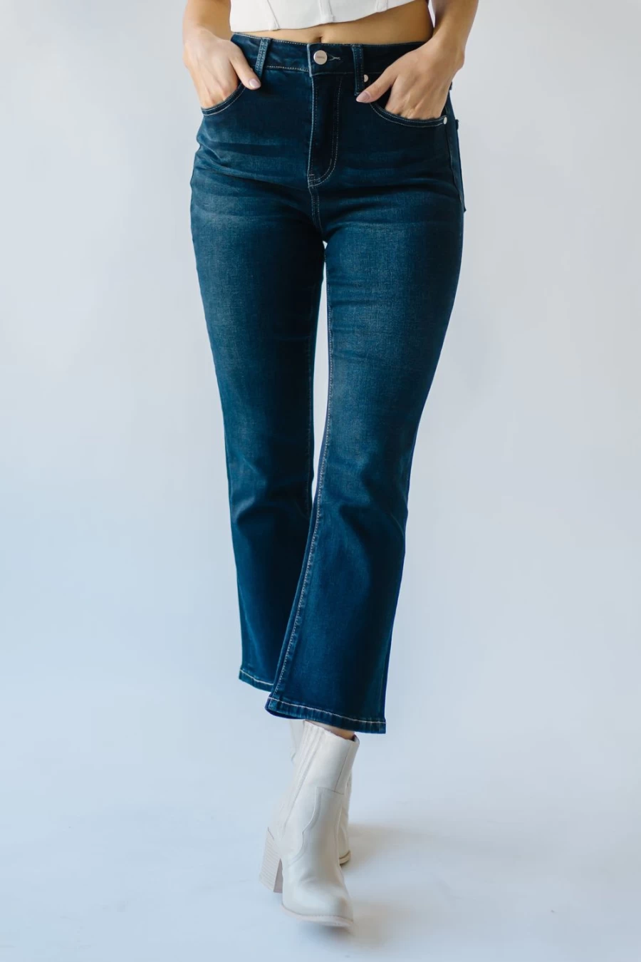 Piper & Scoot Women's Ballwin High Rise Bootcut Jeans in Dark Blue