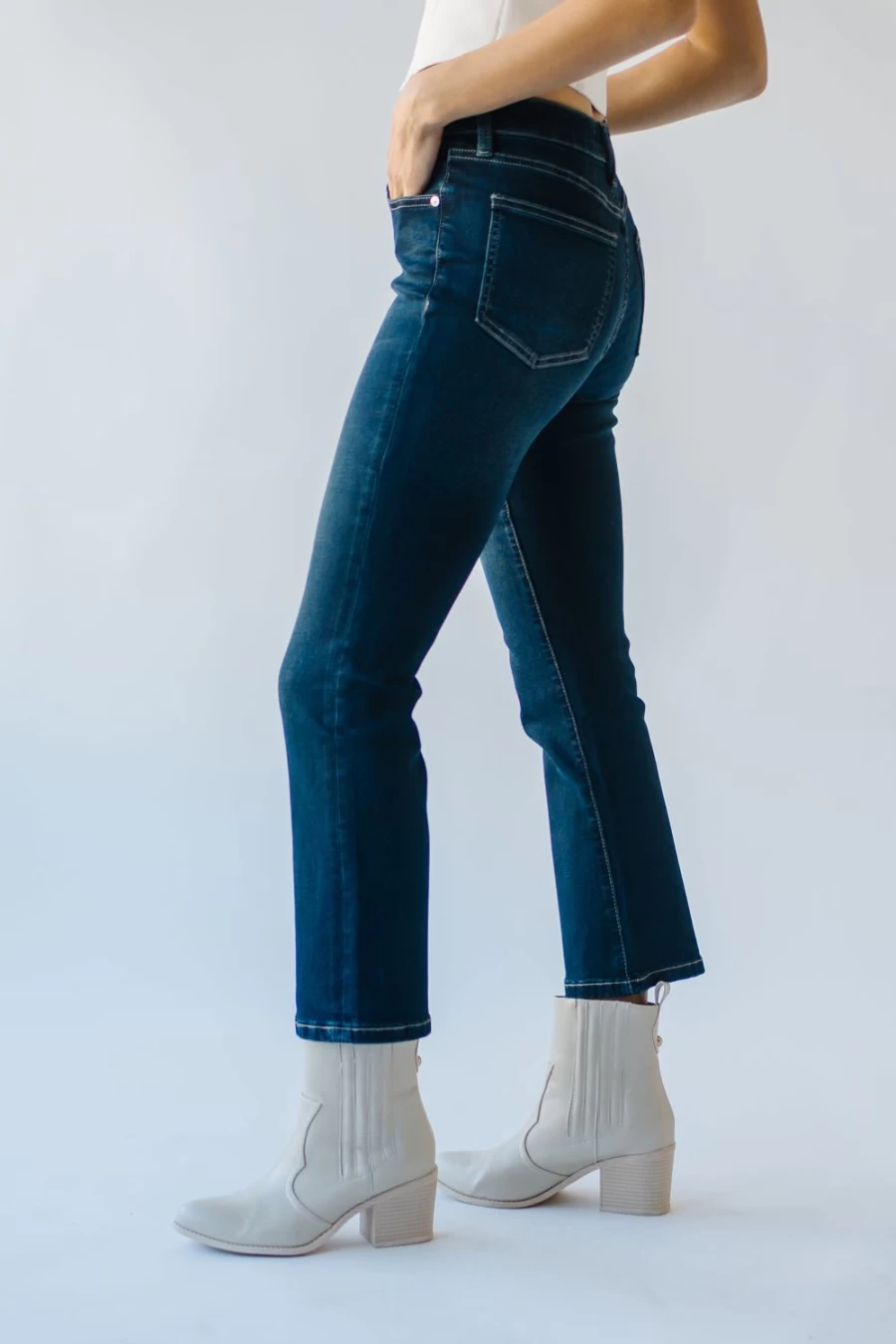 Piper & Scoot Women's Ballwin High Rise Bootcut Jeans in Dark Blue