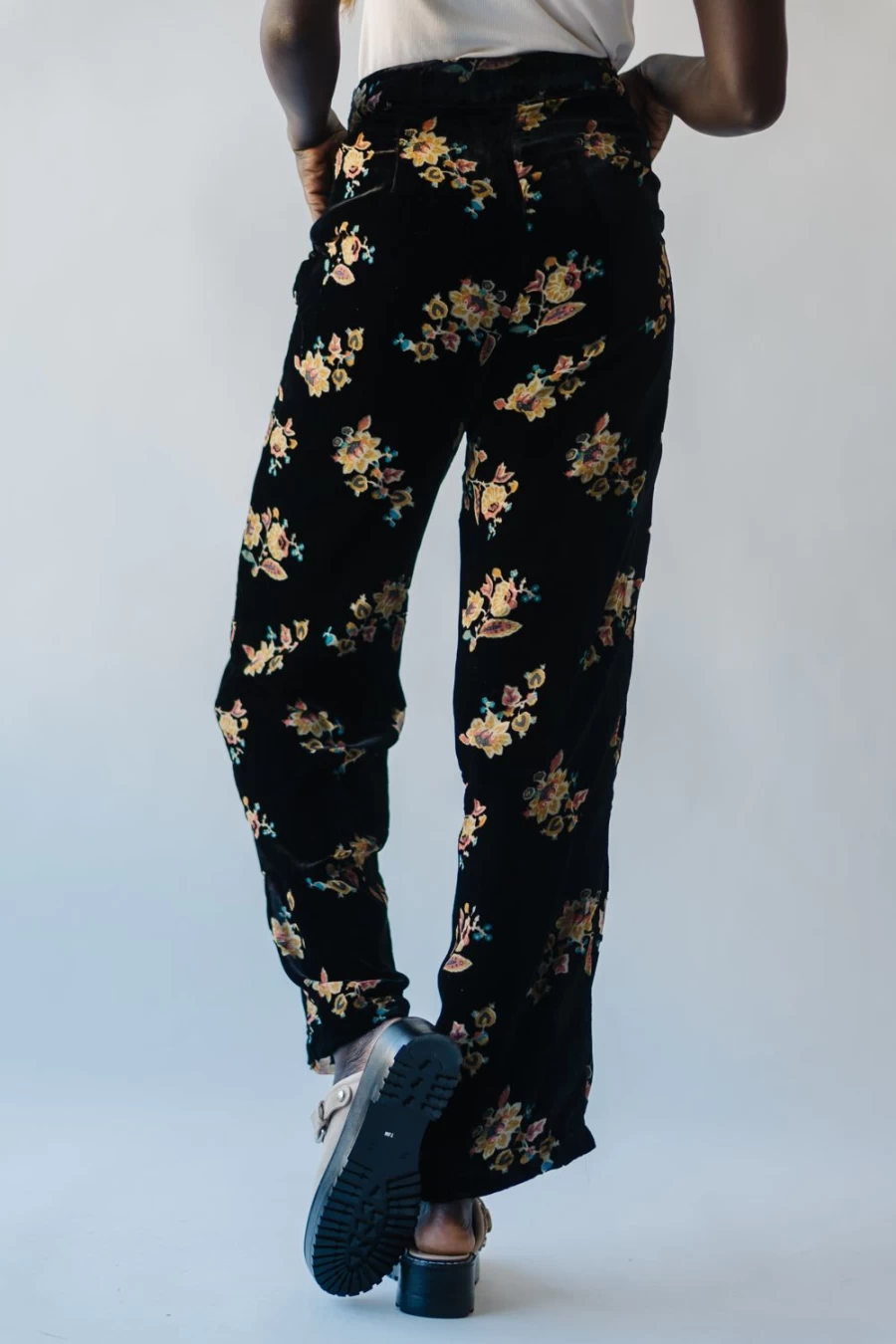 Piper & Scoot Women's Wingate Black Velvet Floral Trousers