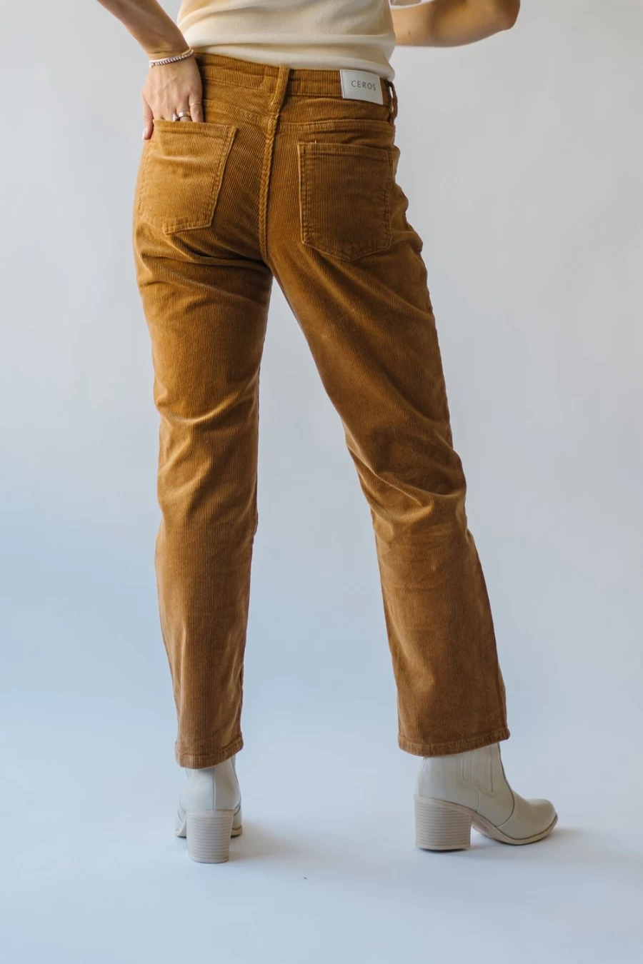 Piper & Scoot Women's Fridley Mid Rise Straight Leg Ankle Jeans in Camel