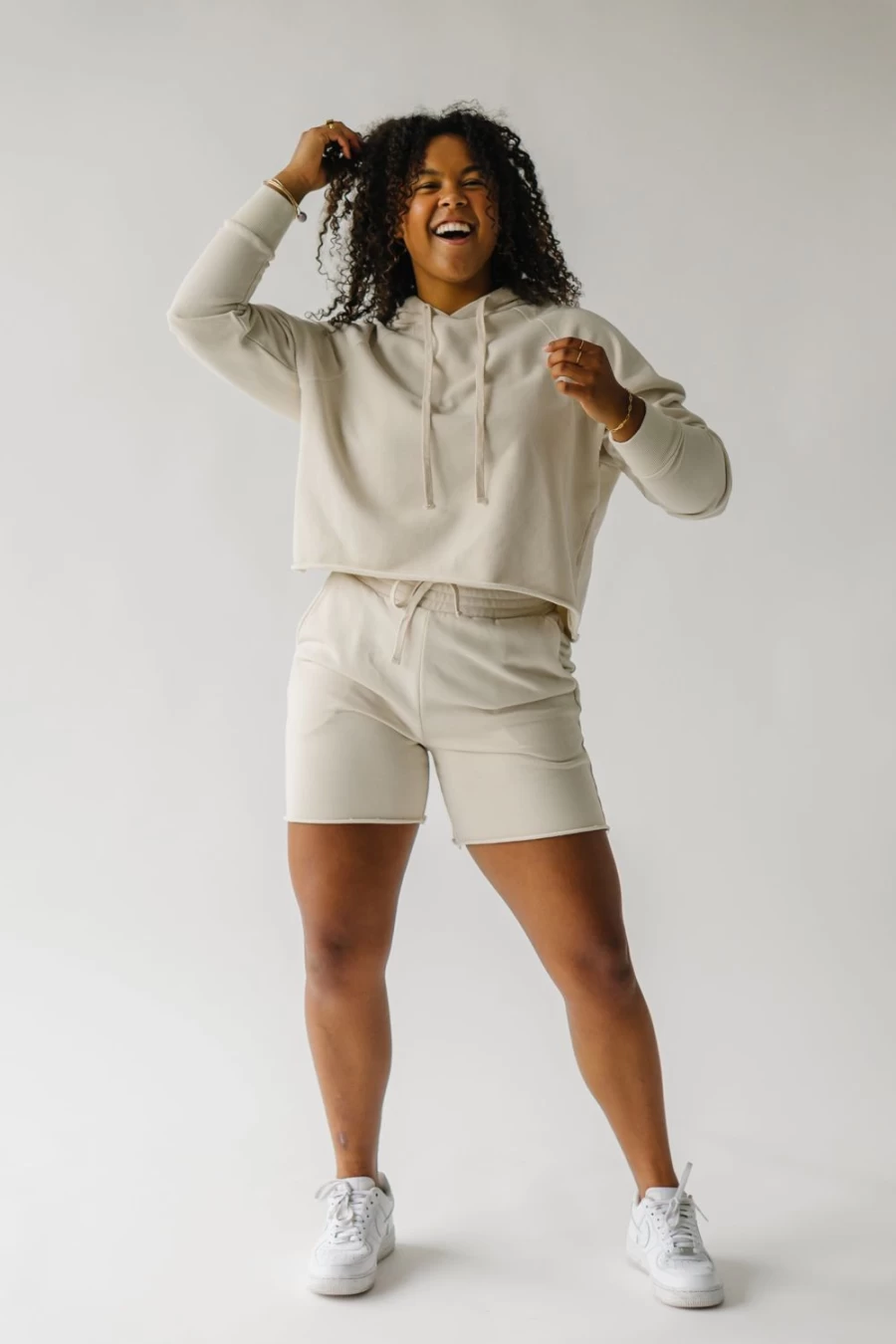Piper & Scoot Women's Gretel Raw Edge Sweat Shorts in Bone - Casual Comfort Fit