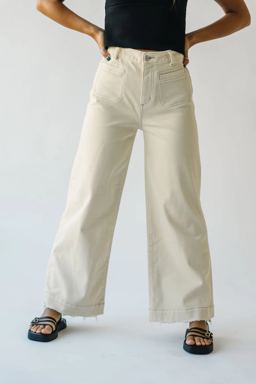 Piper & Scoot Women's Montero Wide Leg Denim Jeans in Ecru
