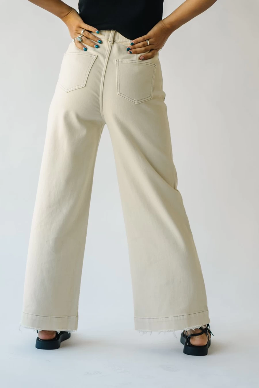 Piper & Scoot Women's Montero Wide Leg Denim Jeans in Ecru