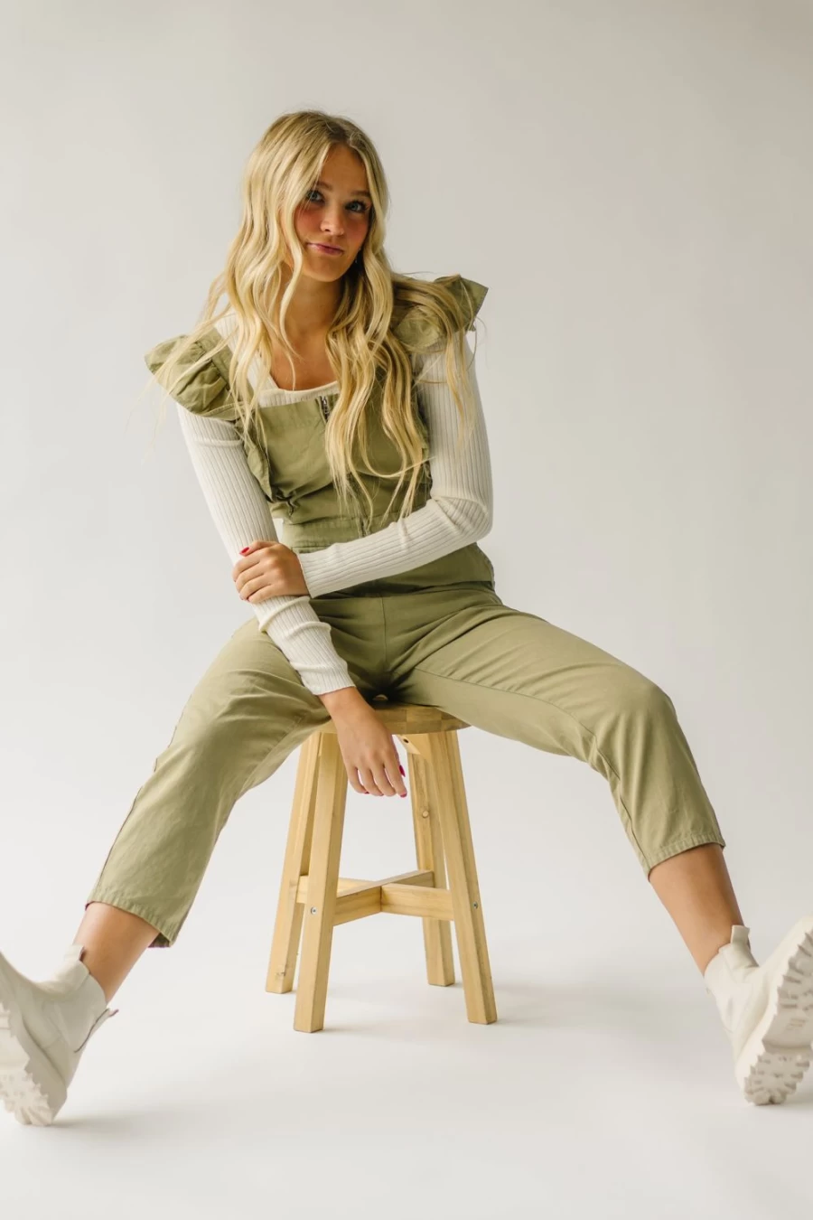 Piper & Scoot Women's Olive Zenger Ruffle Sleeve Jumpsuit - Stylish One-Piece Romper