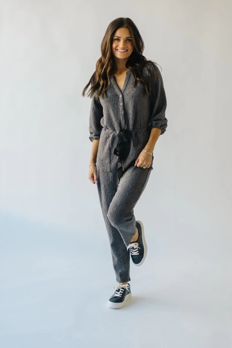 Piper & Scoot Women's Royston Charcoal V-Neck Jumpsuit - Stylish One-Piece Outfit