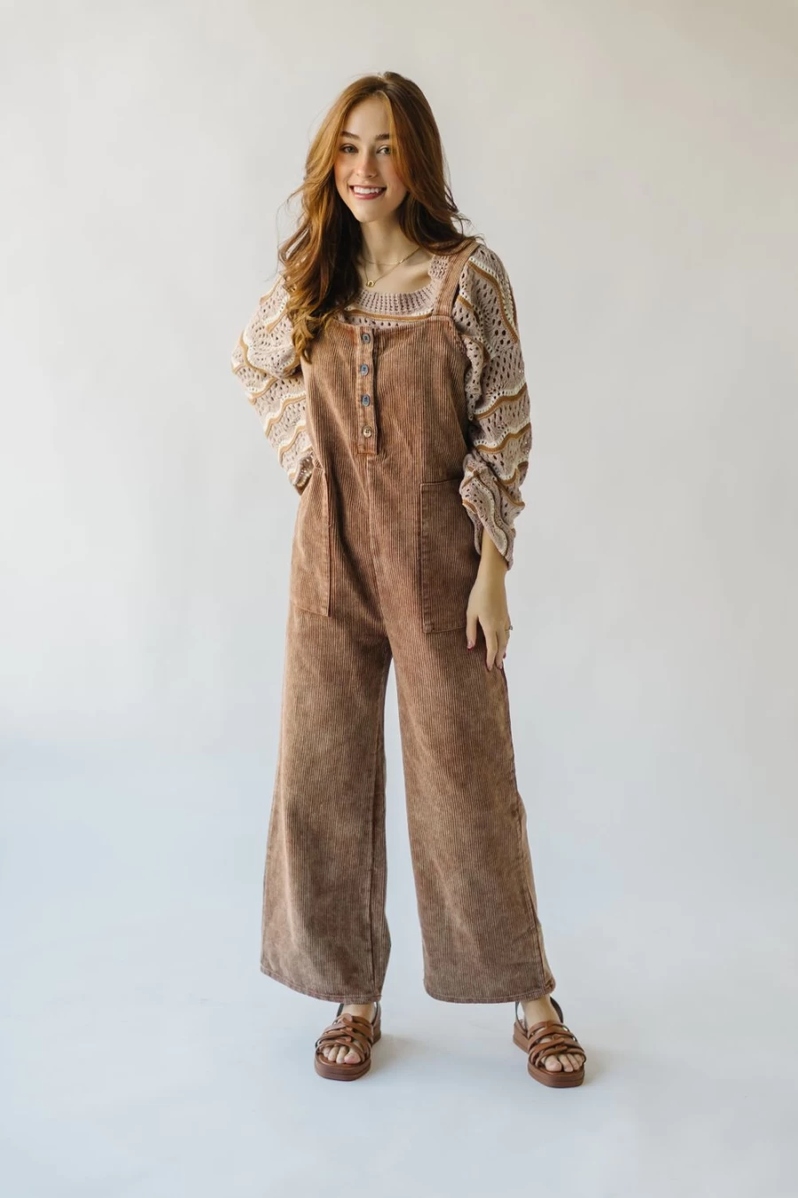 Piper & Scoot Women's Vintage Washed Corduroy Overalls in Camel - Belliston Style