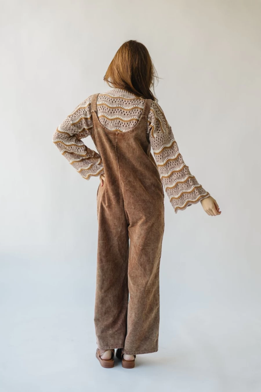 Piper & Scoot Women's Vintage Washed Corduroy Overalls in Camel - Belliston Style