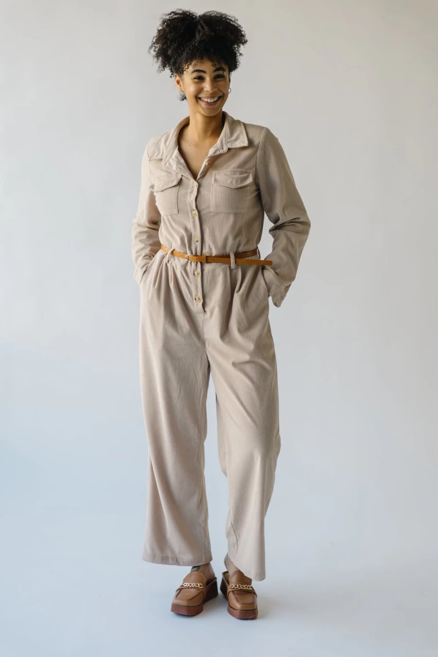 Piper & Scoot Women's Punla Corduroy Wide Leg Jumpsuit in Oatmeal - Comfortable & Stylish Boiler Suit