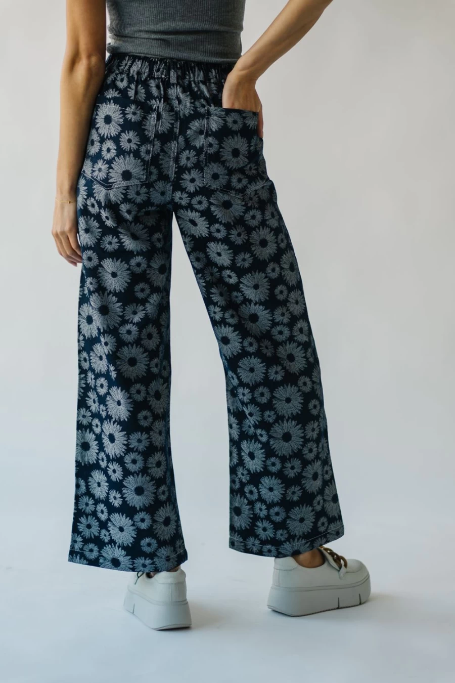 Piper & Scoot Women's Delano Navy Floral Denim Pants