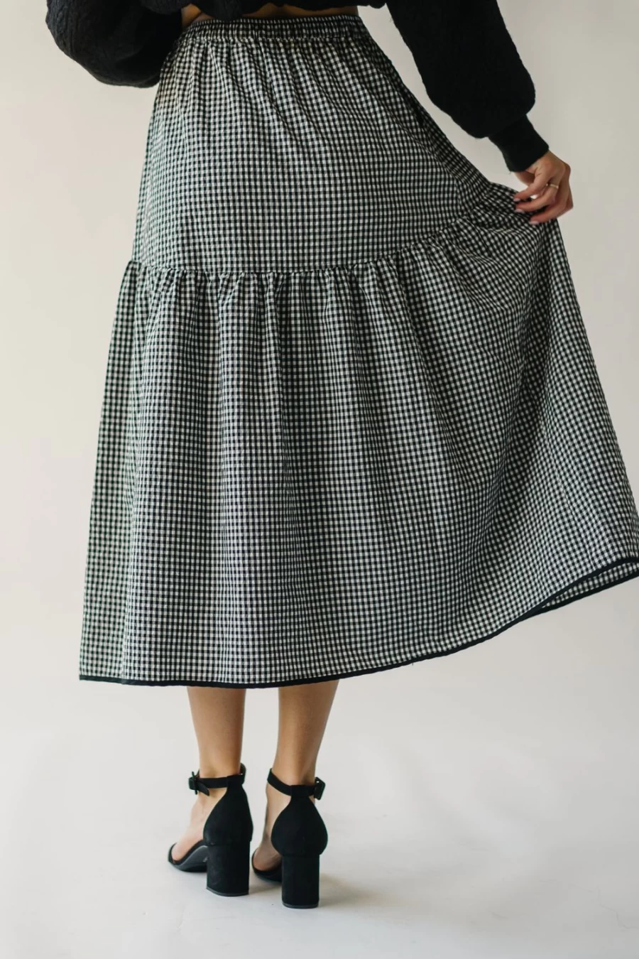 Piper & Scoot Women's Black Wasco Gingham Maxi Skirt - Classic Checkered Long Skirt