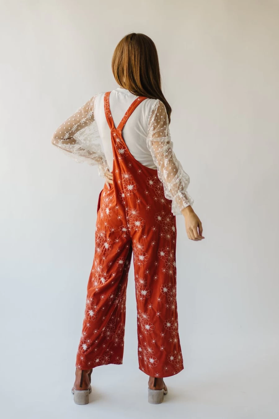 Piper & Scoot Women's Rust Floral Embroidered Jackley Overalls
