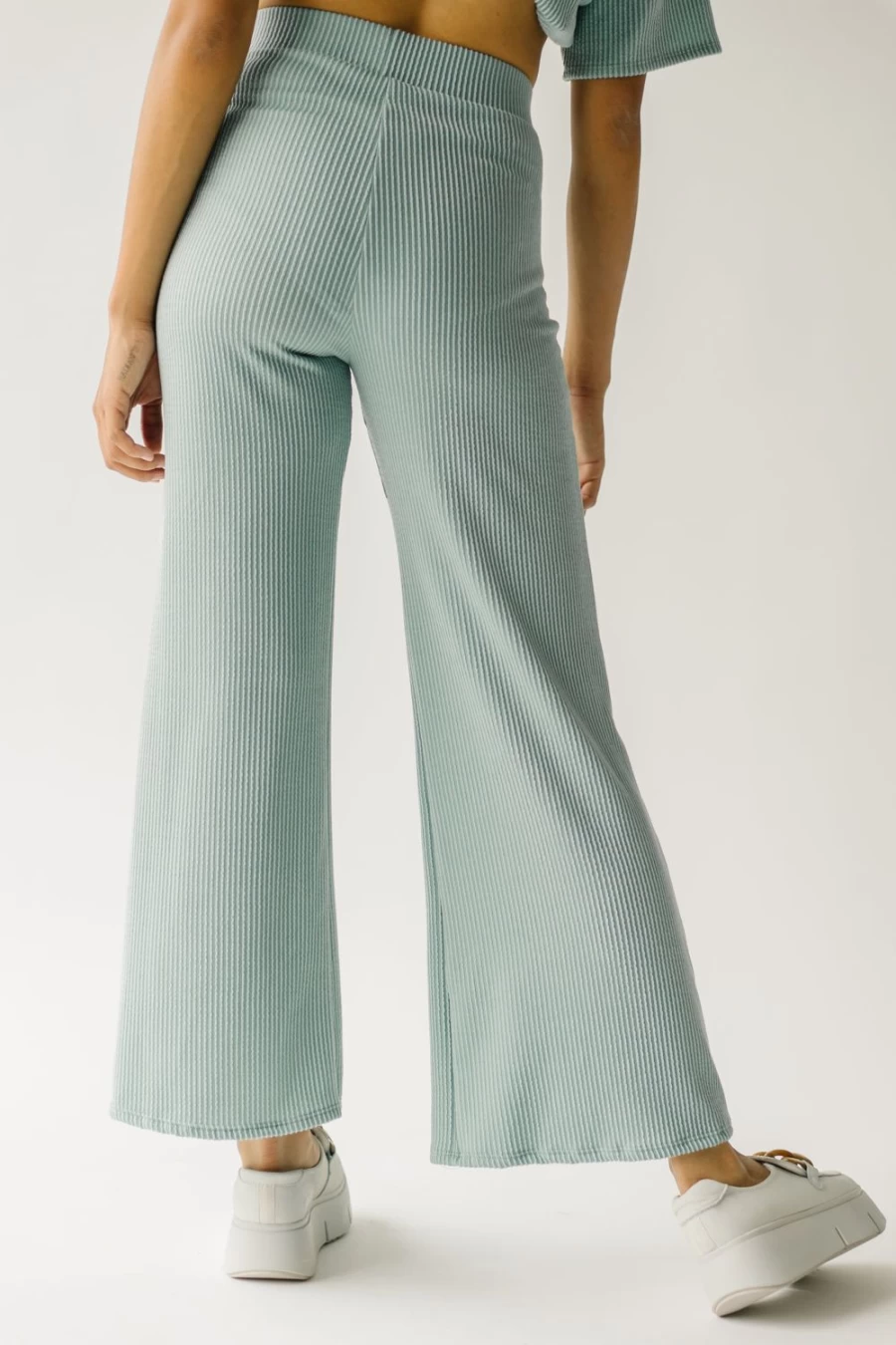 Piper & Scoot Women's Sage Ribbed Wide Leg Pants - Swift High Waist Trousers