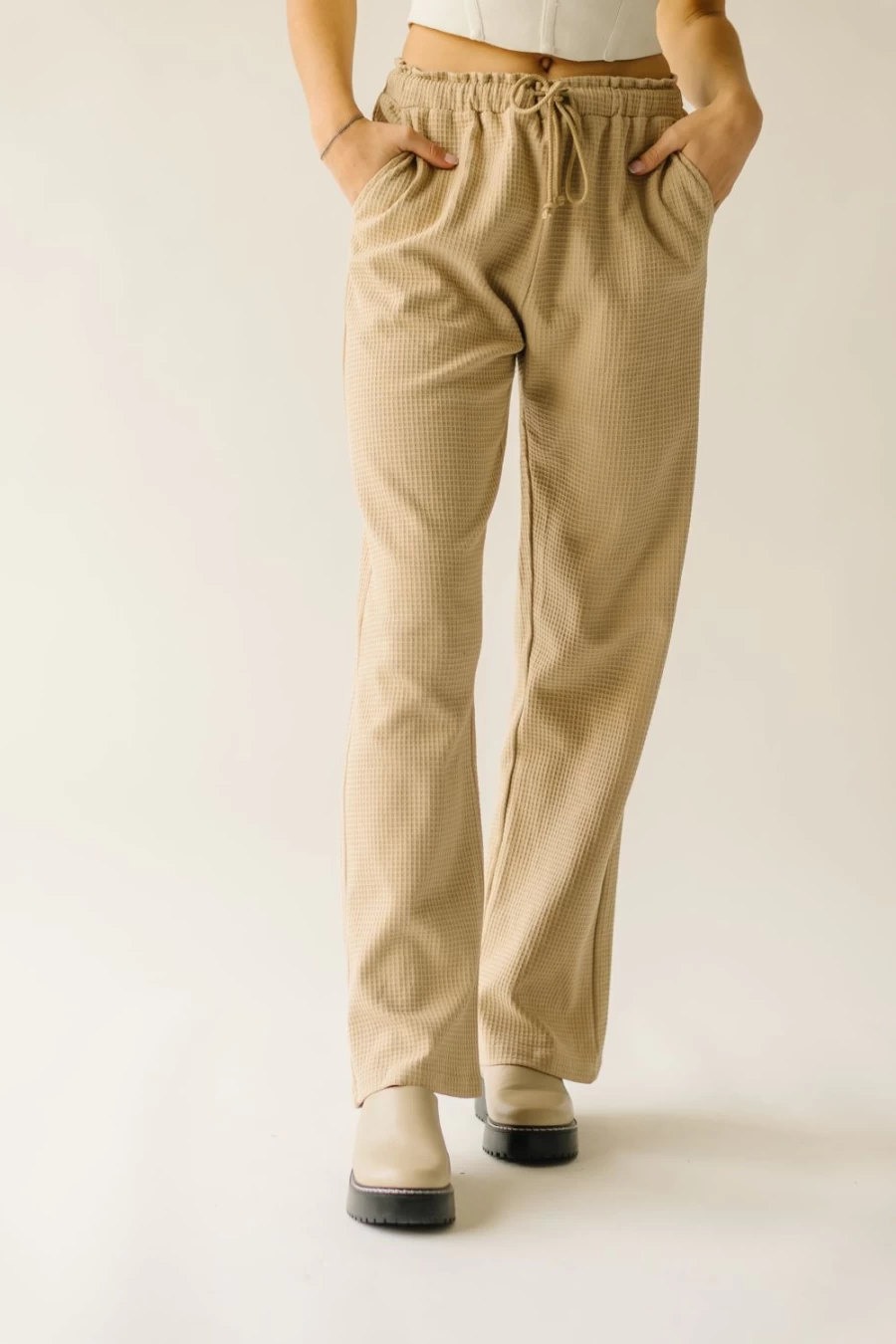 Piper & Scoot Women's Bandon Cotton Waffle Knit Pant in Taupe - Soft Comfortable Lounge Pants
