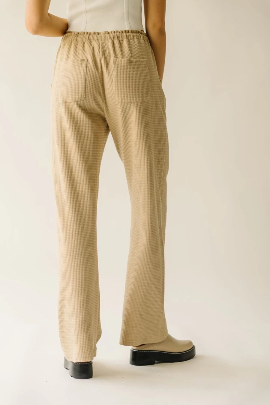 Piper & Scoot Women's Bandon Cotton Waffle Knit Pant in Taupe - Soft Comfortable Lounge Pants