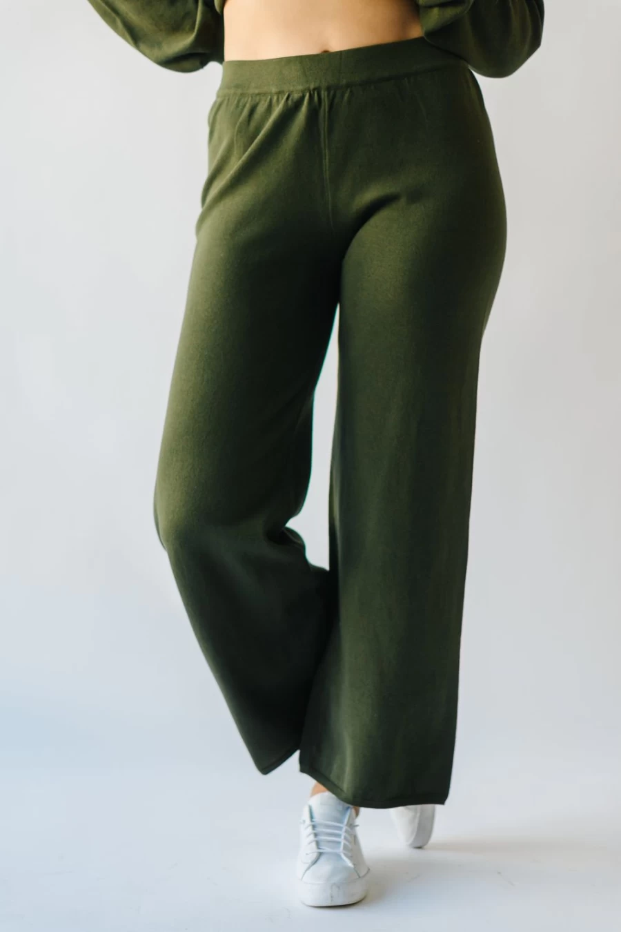 Piper & Scoot Women's Ryder Straight Leg Knit Pants in Olive - Comfortable Casual Olive Green Trousers