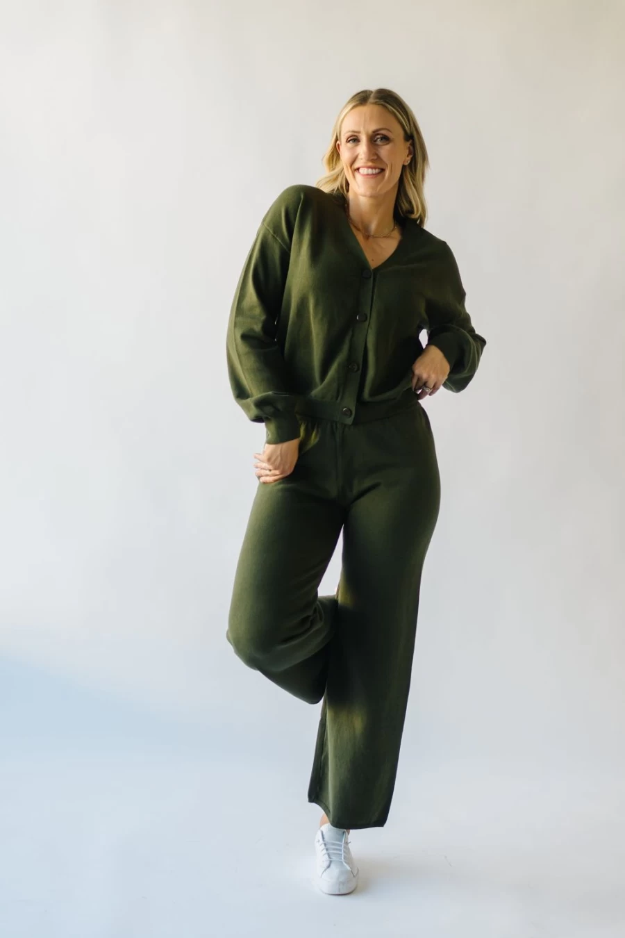 Piper & Scoot Women's Ryder Straight Leg Knit Pants in Olive - Comfortable Casual Olive Green Trousers